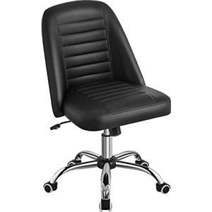 Yaheetech Sedia da Ufficio Scrivania Cameretta Senza Braccioli Ergonomica Imbottita in Finta Pelle con Rotelle Girevole, Funzione Dondolo, Altezza Regolabile Portata 136 kg Nera
