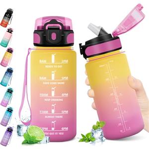 KollyKolla Borraccia 500ml, Bottiglia d'acqua Sportiva con Indicatore del Tempo Motivazionale, Borraccia con Cannuccia, 1 Clic Aperto, Borraccia Acqua per Scuola, Bici, Palestra
