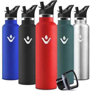 Motswedi Borraccia Termica, 1000 ml Senza BPA, Borracce Acqua, Bottiglia Con Cannuccia e 2 Coperchi, Borraccia Acciaio Inox, 18/8 Acciaio Inossidabile, Borracce per Palestra, Tribunale - Rosso