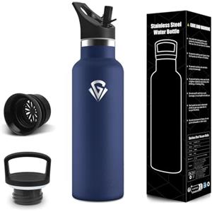 Motswedi Borraccia Termica, 500 ml Senza BPA, Borracce Termiche, Bottiglia Acqua Con Cannuccia e 2 Coperchi, Borraccia Acciaio Inox, 304 Acciaio Inossidabile, Borracce per Scuola, Yoga, pesca - Bluscuro