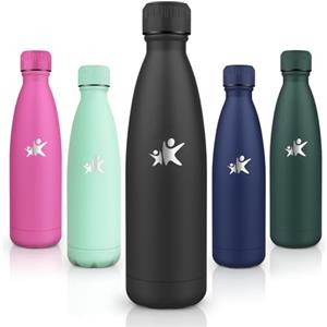 Motswedi Borraccia Termica, 500ml Senza BPA, Borraccia Termica Bambini, 18/8 Acciaio Inox, Bottiglia Termica, a Prova di Perdita, Borraccia Bambini per Scuola, Sport, Campeggio, Yoga, Palestra, Nero