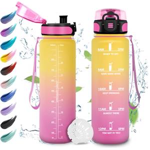 KollyKolla Borraccia 1L, Motivazionale con Filtro, Borraccia a Prova di Perdite, Facile da Aprire, Bottiglia Acqua Sportiva con Indicatore del Tempo, per Adulto, Fitness, Ciclismo, Scuola