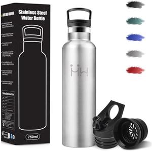 Motswedi Borraccia Termica, 750 ml Senza BPA, Borracce Termiche, 18/8 Acciaio Inossidabile, Borraccia Acciaio Inox, Bottiglia Acqua Con Cannuccia e 2 Coperchi, Borracce per Ufficio - Acciaio inossidabile