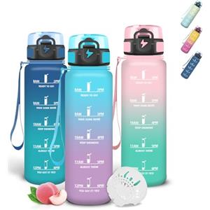 Grsta Borraccia 500ml, A Prova di Perdite Borraccia Bambino, Bottiglia Motivazionale, Facile da Trasportare, Borracce Graduata con Indicatore del Tempo per Corsa, Lavoro, Palestra