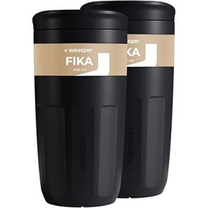 Wessper Tazze Riutilizzabile 400 ml, Bicchiere con Tappo per Bevande Calde e Fredde, da Asporto, si Inserisce nel Portabicchierip dell'auto, Sostituta dei Contenitori Monouso - 2 pezzi - Nero