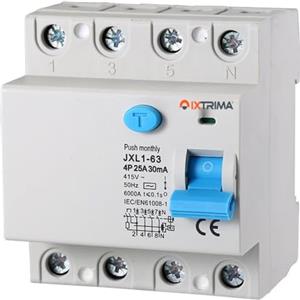 IXTRIMA Interruttore Differenziale Puro 4P 25A 30mA 380V-6KA 30mA per Guida DIN - 4 Moduli DIN - Protezione Circuiti e Sicurezza Impianti