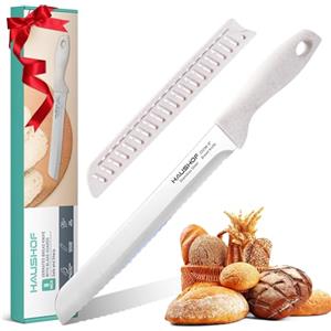 HAUSHOF Coltello da Pane 20 cm, Coltello da Cucina Seghettato con Manico Ergonomico, Coltello per Tagliare Pane, Bagel, Torte