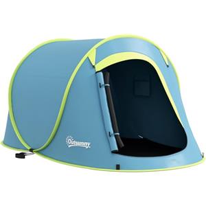 Outsunny Tenda da Campeggio Impermeabile 2-3 Posti, Tenda Pop Up con Borsa da Trasporto e Accessori, 245x148x105 cm, Blu