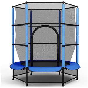 LIFERUN Trampolino Elastico Bambini, Tappeto Elastico Bambini Ø140 cm, Salterello bambini con Rete Sicurezza, Trampolino Giardino per Esterno e Interno, Max 50 kg, per Regali, Blu