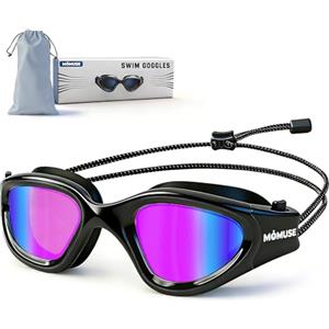 MOMUSE Occhiali da Piscina per Adulti Cinturino Elastico Confortevole, Protezione UV, Non Tirano i Capelli e Antiappannamento, Occhialini Nuoto Uomo e Donna, Piscina, Spiaggia Allenamento