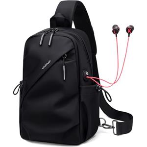 VNINE Borsello Uomo Tracolla, Leggero Tracolla, con Una Cinghia, per Escursionismo, Passeggiate, Ciclismo, Viaggi, Ciclismo, con Porta Cuffie