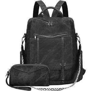 Leathario Zaino Donna in Pelle Vegana Impermeabile Antifurto,Borsa Elegante 3-in-1,Zaino da Lavoro, Viaggio e Uso Quotidiano(Nero Opaco)