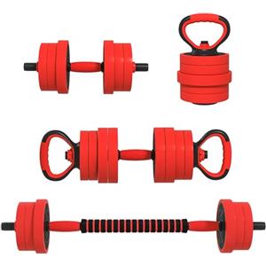 SPORTNOW Set Pesi da Palestra 4 in 1 da 20kg Totali in Plastica e Sabbia, Set Manubri Regolabili Utilizzabile come Kettlebell, 2 Manubri, Bilanciere e Supporto per Flessioni, Rosso