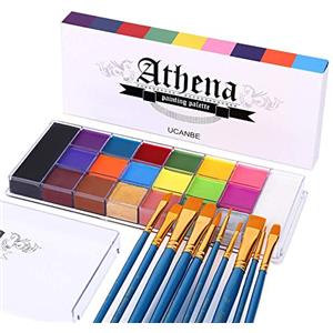 UCANBE Pittura per Viso 20 Colori con Pennelli,Body Painting Colori per Trucco Halloween Durevole,Colori per Pancia Gravidanza,Trucco Teatrale,Effetti Speciali