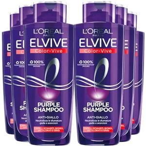 L'Oreal Paris L'Oréal Paris Elvive Color Vive Purple Shampoo Anti Giallo per Capelli Grigi e Biondi Decolorati Neutralizza Sfumature Gialle e Arancioni - 6 Flaconi da 200ml