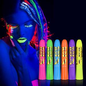 AOOWU Fluorescenti Matite Trucco per Viso e Corpo, 6 Colori Lavabile UV Fluorescente Colorato Neon Kit, Pittura Corpo Sicuro e Non Tossico per Feste di Compleanno, Cosplay, Halloween e Natale