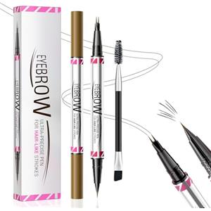 Qilnyeh Matita per Sopracciglia Impermeabile Doppia Testa, Penna Eyeliner e Sopracciglia 2 in 1, Liquido Penna Sopracciglia Effetto Pelo per creare sopracciglia naturali, a lunga durata (Marrone scuro)