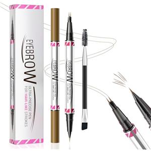 Qilnyeh Matita per Sopracciglia Impermeabile Doppia Testa, Penna Eyeliner e Sopracciglia 2 in 1, Liquido Penna Sopracciglia Effetto Pelo per creare sopracciglia naturali, a lunga durata (Marrone chiaro)