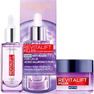L'Oreal Paris L'Oréal Paris Siero Viso Revitalift Filler Azione Rimpolpante + Crema Viso Trattamento Anti-Rughe Rivolumizzante Notte - 2 Trattamenti con Acido Ialuronico