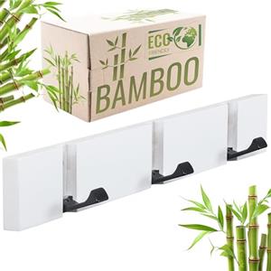 RICOO Appendiabiti da Parete in Bambus MH023S-W Attaccapanni da Muro Moderno con 3 Ganci Ripiegabili Appendino da Muro Design Elegante per Ingresso Cucina Camera Bianco 2x30x5,5cm Bianco