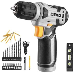 DEKOPRO Trapano avvitatore senza fili 8 V, con 10 mm mandrino, luce LED, cavo di ricarica tipo C, accessori 42 pezzi, trapano elettrico per forare e serrare/allentare viti