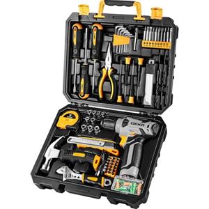 DEKO Cassetta Attrezzi Completa con Trapano Avvitatore Batteria 8V, 126 Pezzi Valigetta con Set Completo di Punte