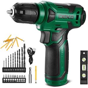 DEKOPRO Trapano avvitatore senza fili 8 V, con 10 mm mandrino, luce LED, cavo di ricarica tipo C, accessori 42 pezzi, trapano elettrico per forare e serrare/allentare viti