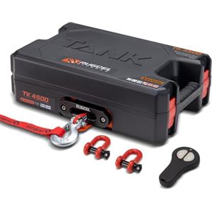 RUGCEL WINCH Verricello portatile RUGCEL WINCH 12V DC elettrico da 4500 lb/2041 kg a linea singola con piastra di montaggio in acciaio, paranco Hawse integrato e corda sintetica, telecomando a infrarossi