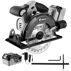 DEKOPRO Sega circolare senza fili: DEKOPRO 20V Sega circolare con guida, 4500 giri/min, lama Ø165 mm (24T), profondità massima di taglio 55 mm (90°), 33 mm (45°)