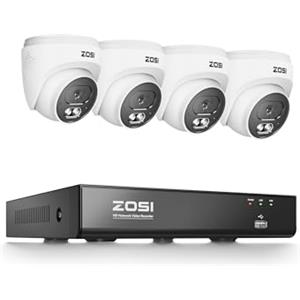 ZOSI Set di telecamere di sorveglianza PoE 4K per esterni, 4 telecamere IP da 8 MP con audio a 2 vie, NVR 8CH senza HDD, riconoscimento persone e veicoli, visione notturna a infrarossi, C220
