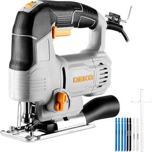 DEKOPRO Seghetto Alternativo Elettrico: DEKOPRO 550W Seghetto per Legno con 6 Velocità Variabili da 800 a 3000 Tagli al Minuto, con Luce LED, Taglio Inclinato ±45° e 8 Lame per Legno, Metallo e Plastica