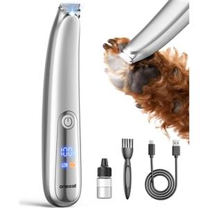 oneisall Tosatrice per Cani e Gatti, Tosatrice Silenziosa 35dB, Taglierina per Peli per Animali Domestici con Luce LED, Lama Curva Sicura per Zampe e Muso, 2 Velocità 6500/5000 RPM, Senza Fili Ricaricabile