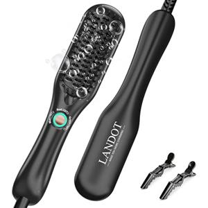 LANDOT Mini spazzola lisciante per capelli: piccola piastra lisciante e spazzola per capelli corti medi, rivestimento in ceramica agli ioni per risultati lisci, lucidi e senza crespo