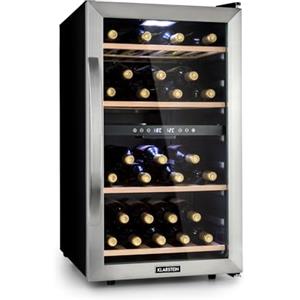 KLARSTEIN Cantinetta Vino, Cantinetta Vino Refrigerata a Zona Doppia per Interno/Esterni, Frigo Bar, Cantina Vino con Vetrina, Mini Bar con Protezione UV, Frigo Vino Touch, 5-18°C, 45 Bottiglie