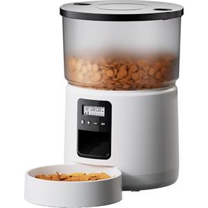 BEMOONY Distributore Automatico Cibo Gatti con Timer Programmabile, 1-6 Pasti al Giorno, Funzione di Registrazione 10s, Premere Sulla Copertina - Bianco