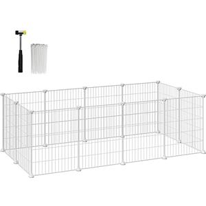 SONGMICS, LPI01W - Recinto fai da te per piccoli animali, ideale per cuccioli, conigli, porcellini d'India e altri animali di piccola taglia, in rete metallica, colore bianco
