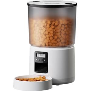 BEMOONY Mangiatoia automatica per gatti, dispenser di cibo da 5 l, con 1-6 pasti, programma di alimentazione personalizzato per cani e gatti, bianco