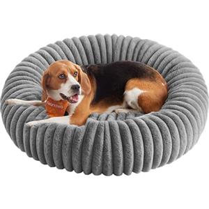 Feandrea Cuccia per Cani e Gatti di Taglia Grande, Diametro di 80 cm, Lettino per Animali Domestici, Cuscino Lavabile, Tappeto Soffice, Imbottitura Morbida, Grigio Tortora PGW304GD01