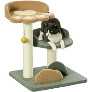 PawHut Albero Tiragraffi per Gatti con 2 Piattaforme Lettini, Pallina Appesa e Rivestimento in Velluto, 43x39x52cm, Multicolore