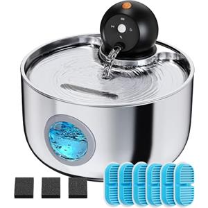 NOBXBON Fontanella per Gatti Senza Fili: Dispenser Acqua Gatti con Sensore di Movimento - 2.6L Fontanella Gatto Acciaio - Fontana Gatto Automatica a Batteria Interno - Dispenser Acqua Silenziosa - 9 Filtri