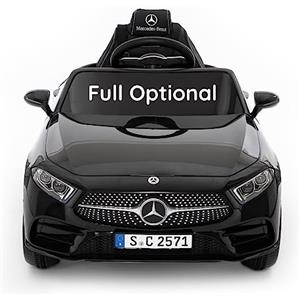 BabyCar Mercedes CLS 350 AMG | Macchina elettrica per bambini 12V 2x25W | Auto elettrica per bambini telecomandata, sedile pelle, porte apribili, MP3/USB | Licenza ufficiale | Nera | Occhiali-Targa