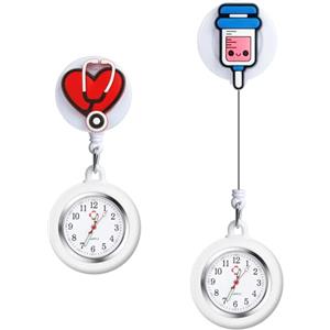 Vicloon Orologio da Infermiere, 2Pcs Orologio da Taschino Infermieri in Silicone, Infermieri Fob Medical Watch con Spilla Badge Reel Clip, Orologi da Tasca per Medici e Paramedico