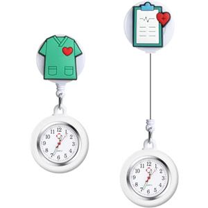 Vicloon Orologio da Infermiere, 2Pcs Orologio da Taschino Infermieri in Silicone, Infermieri Fob Medical Watch con Spilla Badge Reel Clip, Orologi da Tasca per Medici e Paramedico