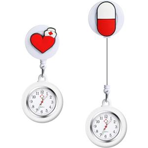 Vicloon Orologio da Infermiere, 2Pcs Orologio da Taschino Infermieri in Silicone, Infermieri Fob Medical Watch con Spilla Badge Reel Clip, Orologi da Tasca per Medici e Paramedico
