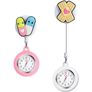 Vicloon Orologio da Infermiere, 2Pcs Orologio da Taschino Infermieri in Silicone, Infermieri Fob Medical Watch con Spilla Badge Reel Clip, Orologi da Tasca per Medici e Paramedico