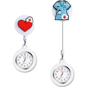 Vicloon Orologio da Infermiere, 2Pcs Orologio da Taschino Infermieri in Silicone, Infermieri Fob Medical Watch con Spilla Badge Reel Clip, Orologi da Tasca per Medici e Paramedico