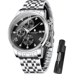 SAPPHERO Orologio da Uomo in Acciaio Inox, 50 m Impermeabile, Argento, Alla Moda, Con Datario, Analogico, Al Quarzo, Moderno