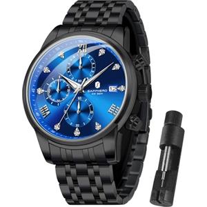 SAPPHERO orologio rotondo in acciaio inox per gli uomini 50M impermeabile luminoso uomo elegante regalo da polso con datario e design analogico al quarzo