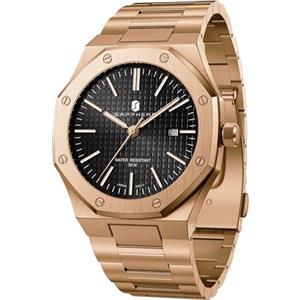 SAPPHERO Orologio da uomo al quarzo, cinturino in acciaio inox, 50 m, impermeabile, data, calendario, orologio da polso, da uomo, idea regalo per uomini, colore rosa