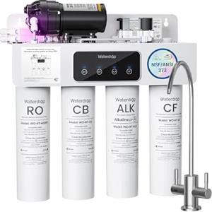 Waterdrop T4-A Sistema a Osmosi Inversa Alcalina pH+, Doppio Flusso, Certificato NSF/ANSI 372, Filtrazione a 10 Stadi, Sistema di Filtrazione Acqua RO Senza Serbatoio da 450 GPD